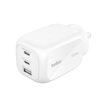 BELKIN Caricatore da Parete GaN 3 Porte 100W con Adattatore da Viaggio (Bianco)